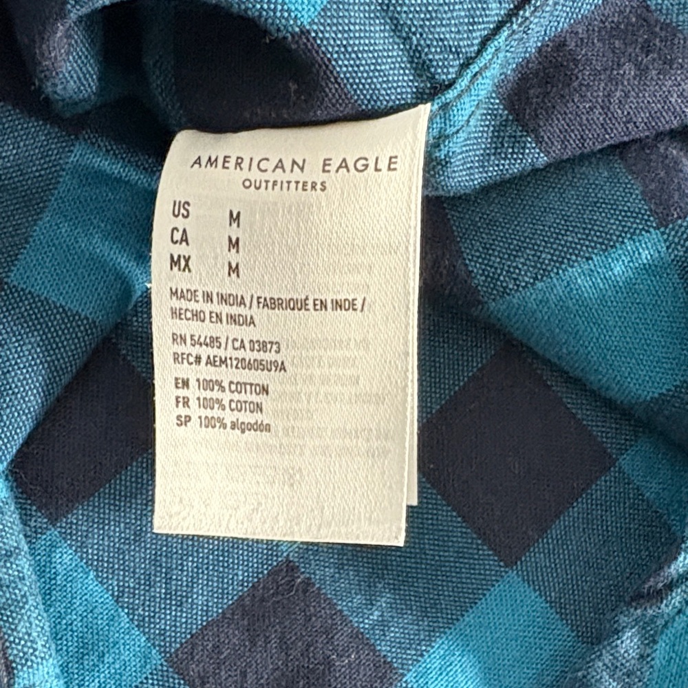 American Eagle Outfitters Blue Plaid Casual Button Down Shirt - Picture 3 of 7